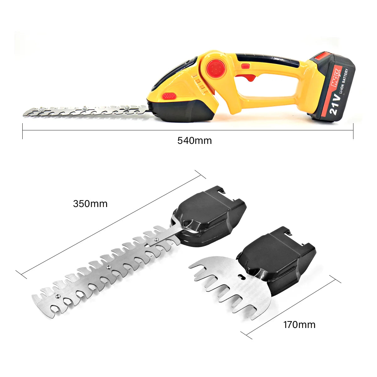 21V Cordless 2-in-1 Hedge Trimmer – Grass Shear & Shrub Cutter with 2 Batteries.