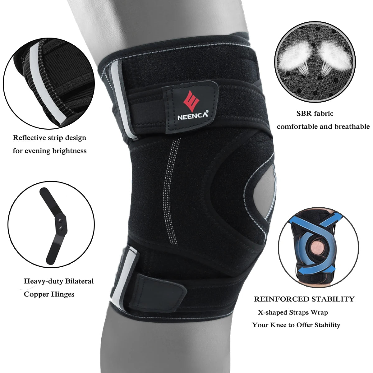 Hinged Knee Support Brace with Side Stabilisers for Men & Women.