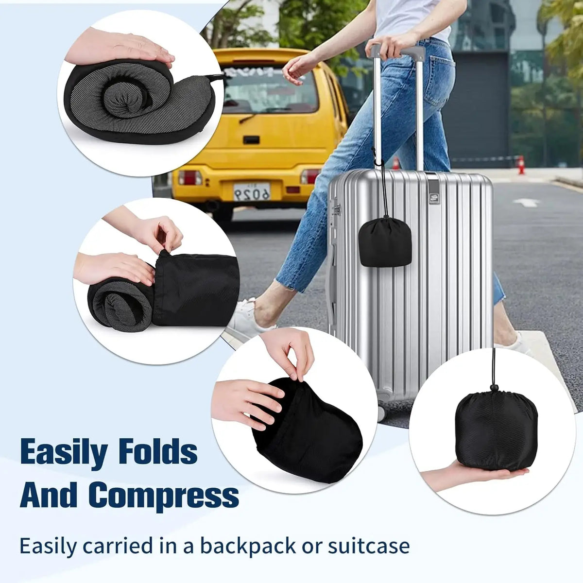Travel Neck Pillow with Eye Mask, Earplugs & Carry Bag.