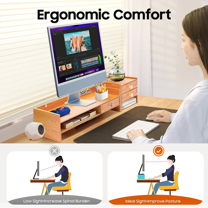 Computer Monitor Stand Riser – Sturdy Ergonomic Desktop Shelf & Storage Organizer.