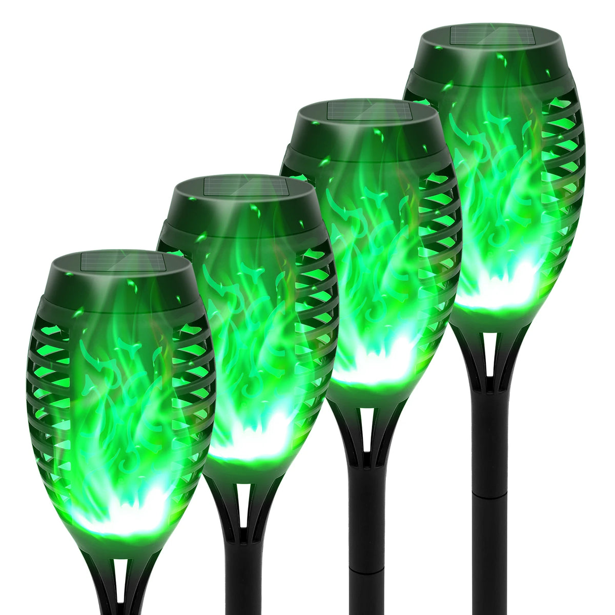 12-LED Solar Flame Torch Lights – Flickering Waterproof Garden & Patio Lamps.