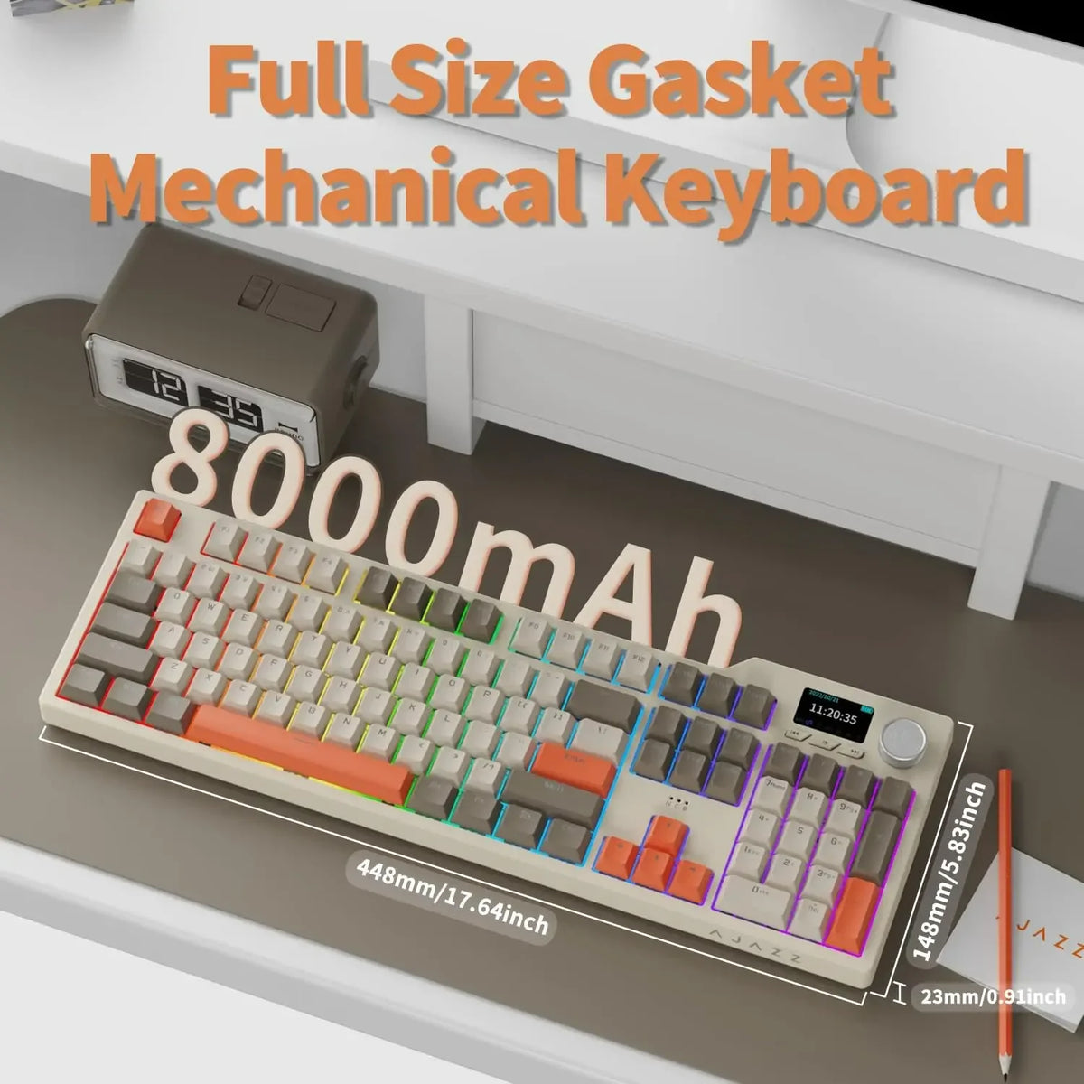 AJAZZ AK35I V3 104-Key Gasket Mechanical Keyboard – TFT Display, RGB, Hot-Swap & Tri-Mode.