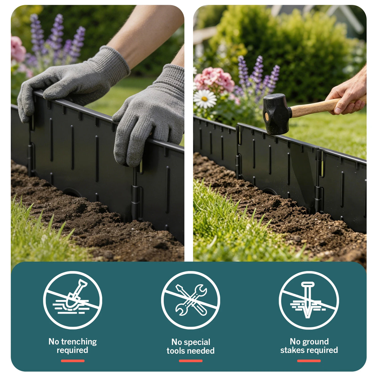63-Piece Plastic Imitation Brick Garden Fence – Lawn & Flower Bed Edging Border.