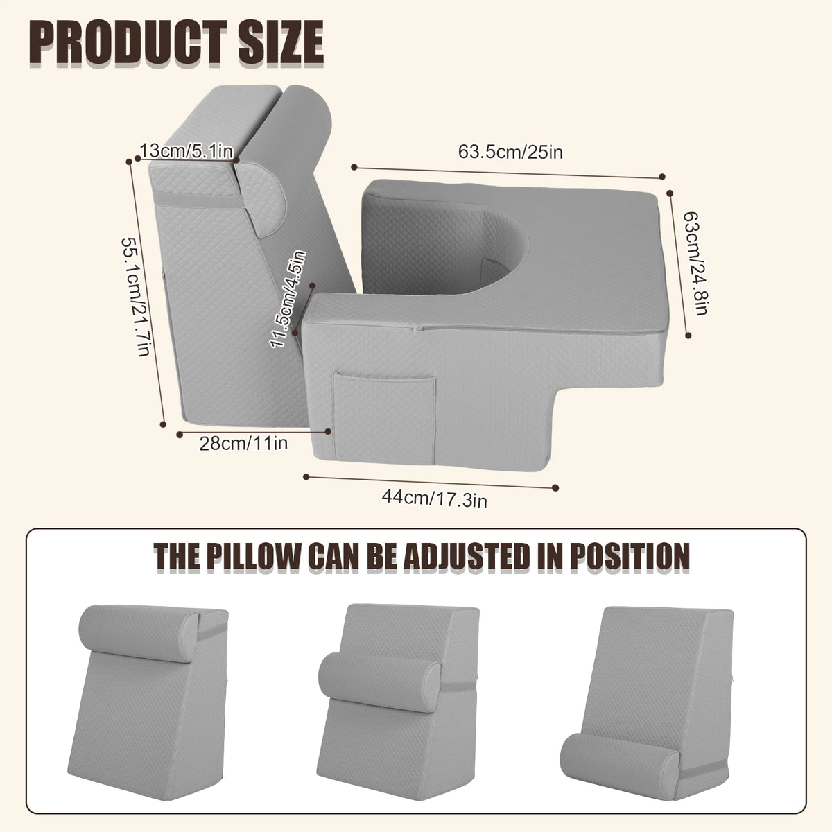 Ergonomic Back Support Pillow with Armrests & Pockets – Full-Body Reading Cushion for Bed, Sofa & Floor.
