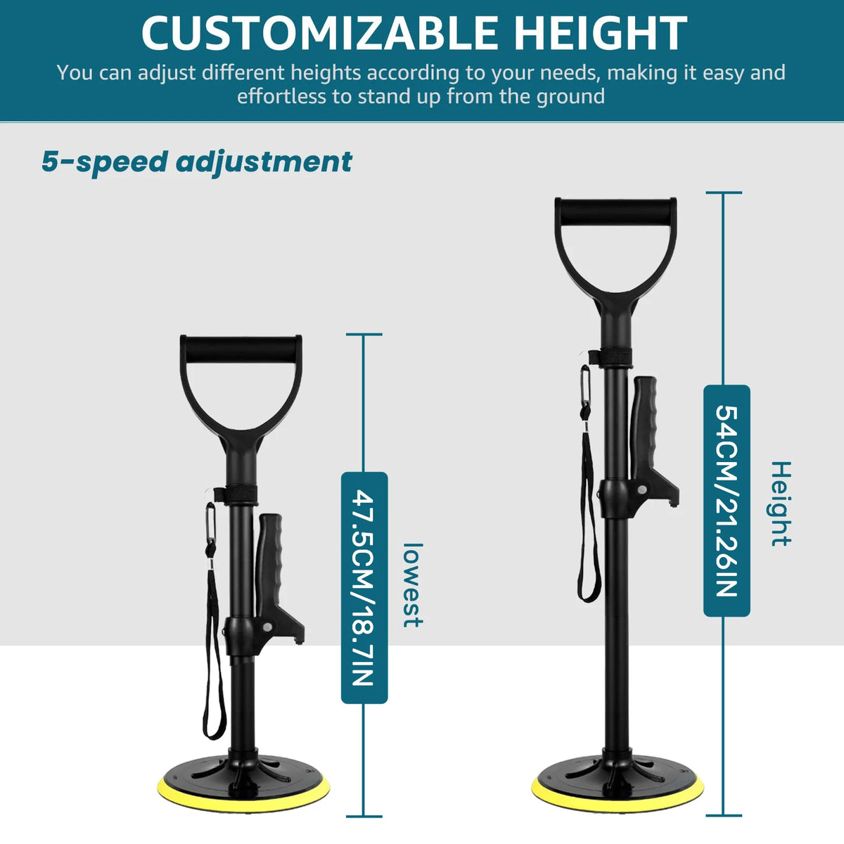 Adjustable Standing Aid – Floor Rise Support Handle & Mobility Assistance Tool for Seniors & Adults.