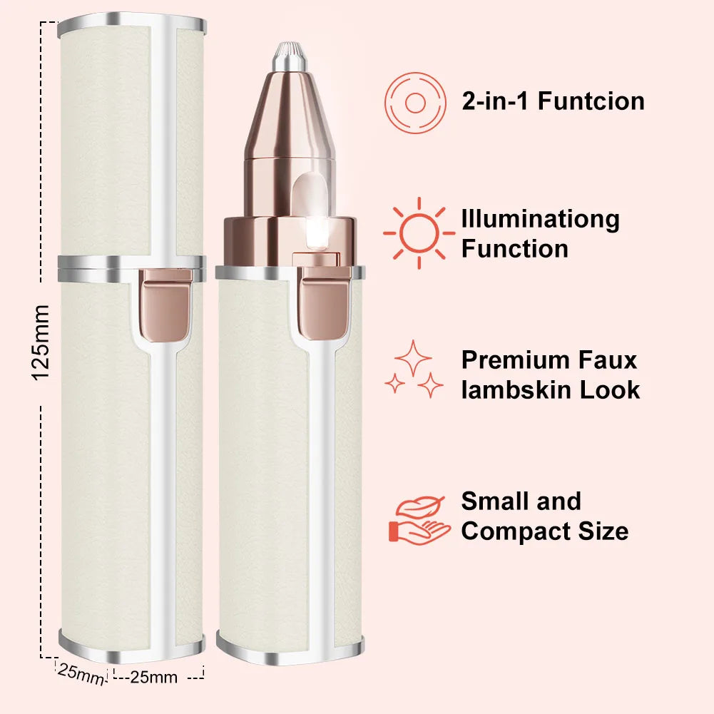 2-in-1 Women's Electric Eyebrow Trimmer – USB Rechargeable Nose Hair Remover with Washable Head.