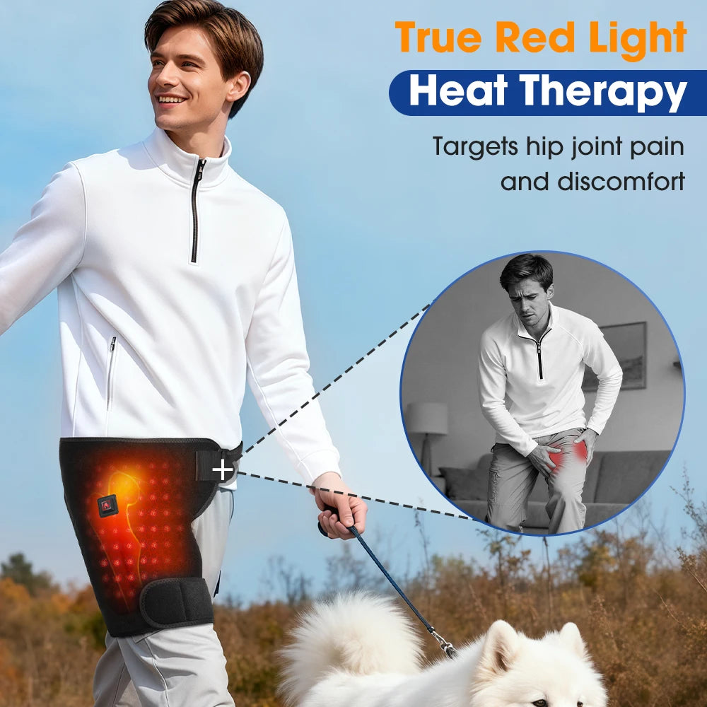 USB Rechargeable Heated Hip Support Brace – 3-Level Heat & 660nm Infrared Wrap.