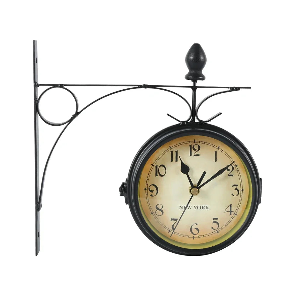 Double-Sided Retro Wall Clock – Silent Battery-Operated Antique-Style Clock.