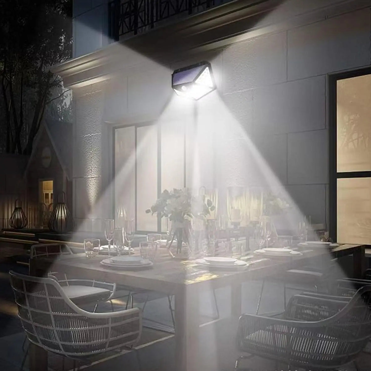 4-Pack 100 LED Solar Wall Lights with Motion Sensor & 3 Modes.