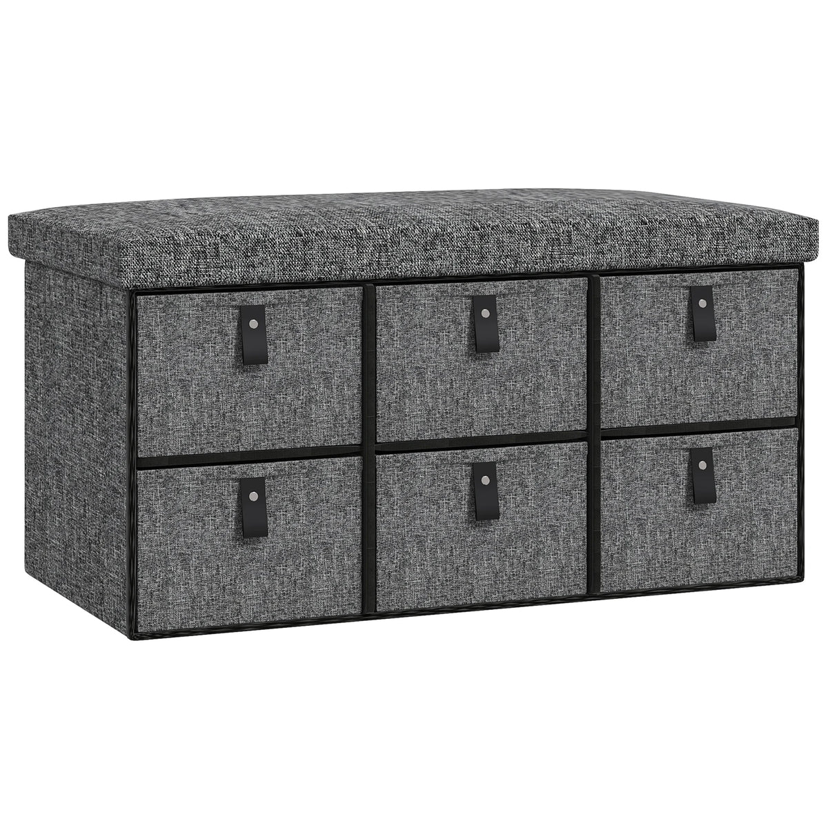 Shoe Storage Bench with Padded Seat & Fabric Drawers – Dark Grey.