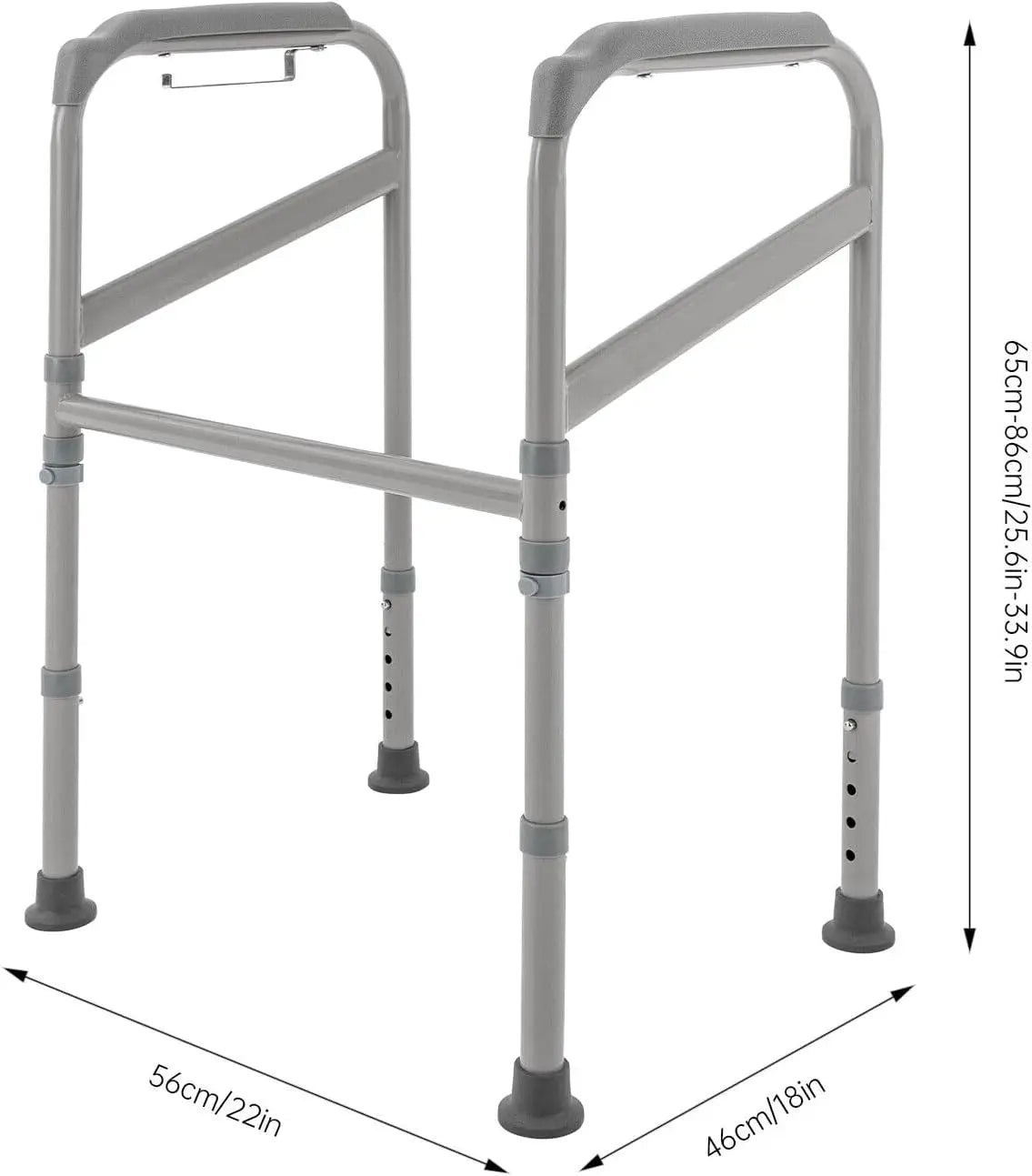 Toilet Support Frame with Grab Bars – Adjustable Height Steel Bathroom Safety Rail with Non-Slip Grip..