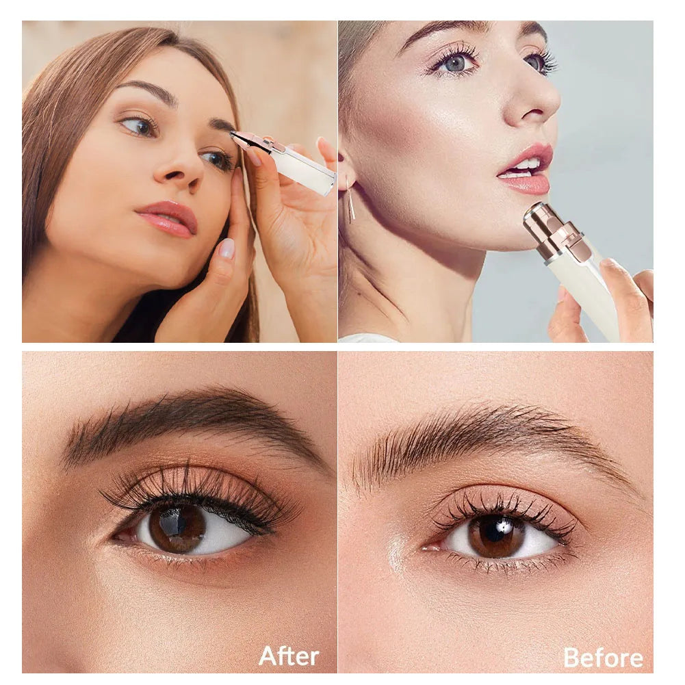 2-in-1 Women's Electric Eyebrow Trimmer – USB Rechargeable Nose Hair Remover with Washable Head.