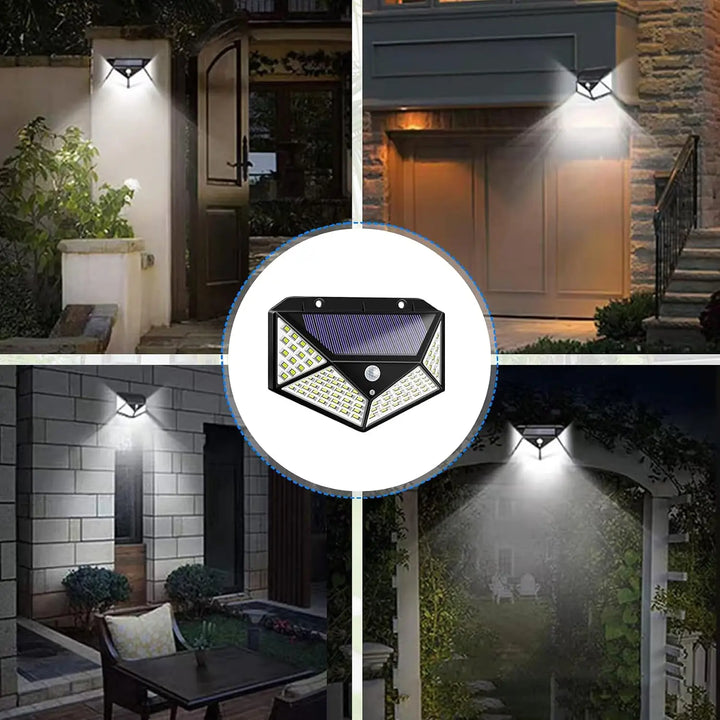 4-Pack 100 LED Solar Wall Lights with Motion Sensor & 3 Modes.