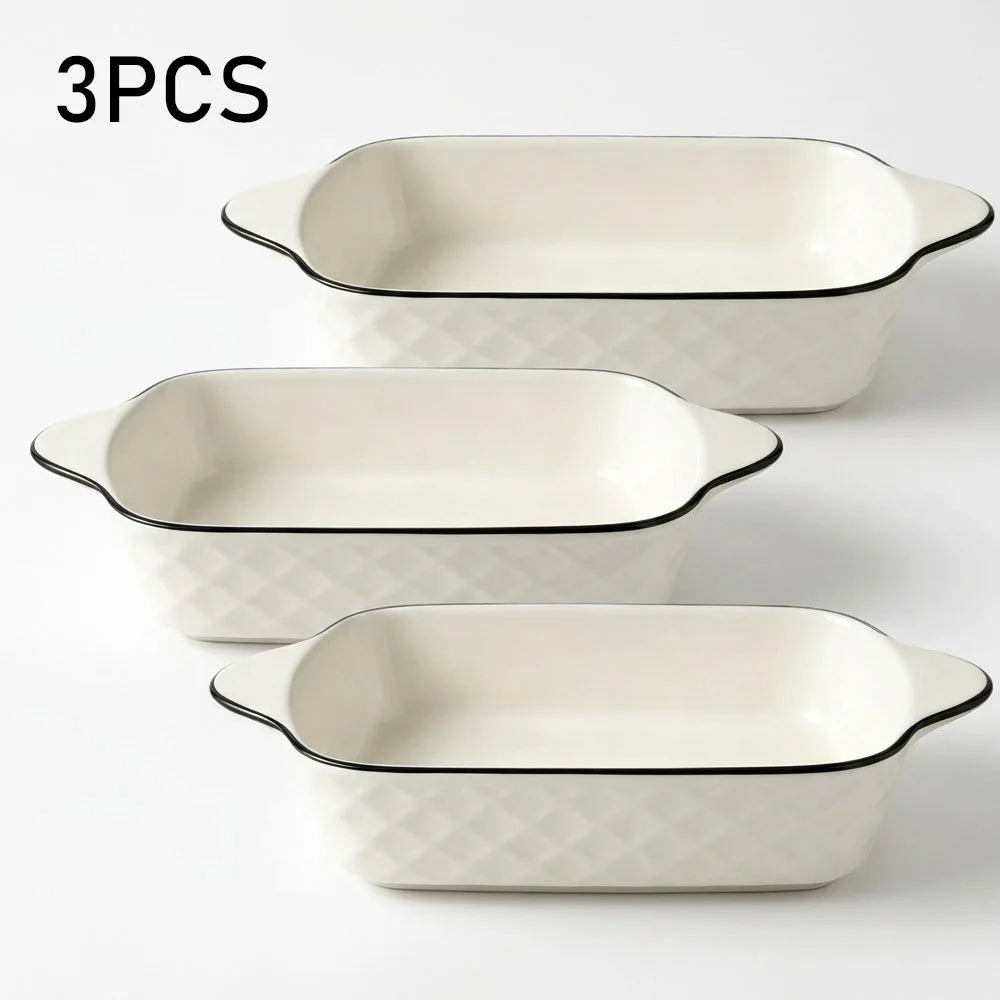 3-Piece Ceramic Baking Dish Set – 950ml Diamond Pattern Oven Dishes with Handles, Microwave & Oven Safe Lasagna Casserole Trays for Baking & Serving.