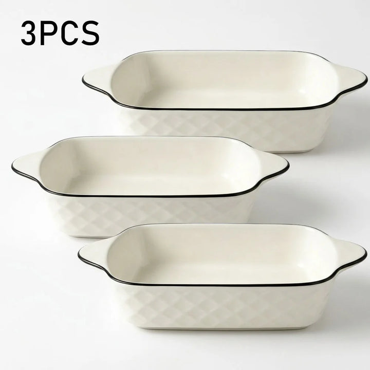 3-Piece Ceramic Baking Dish Set – 950ml Diamond Pattern Oven Dishes with Handles, Microwave & Oven Safe Lasagna Casserole Trays for Baking & Serving.