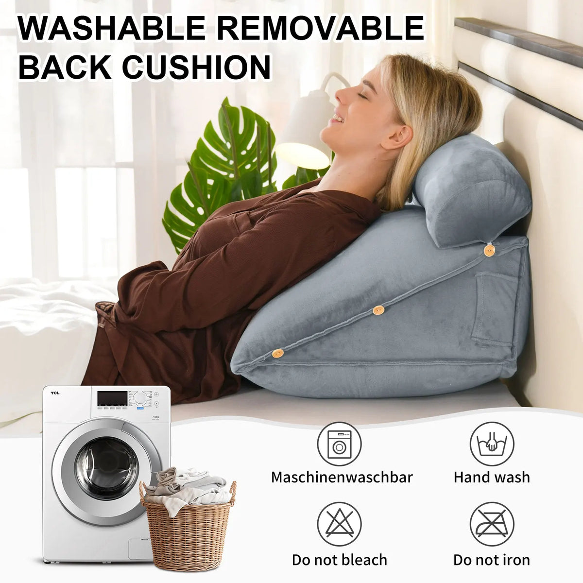 Ergonomic Back Support Pillow with Neck Roll – Wedge Cushion for Bed, Sofa & Chair.