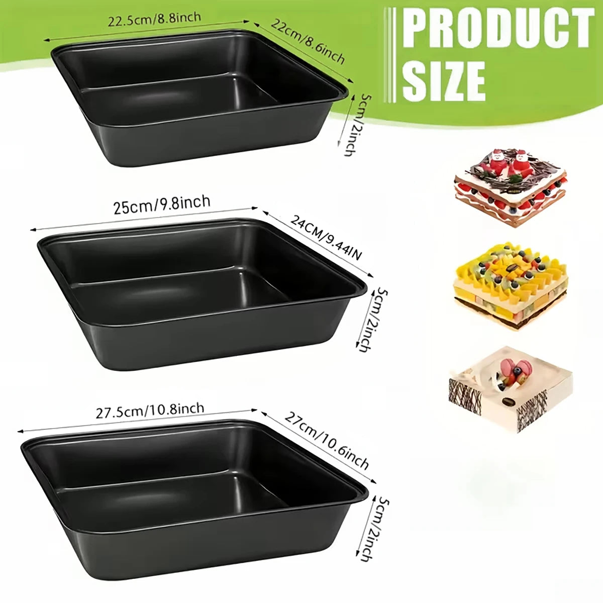 3-Piece Carbon Steel Non-Stick Baking Tray Set – 3 Sizes for Cakes, Bread & Pastries.
