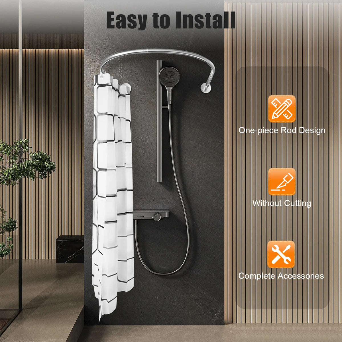 Extendable U-Shaped Shower Curtain Rod – Adjustable Curved Bathroom Curtain Rail.