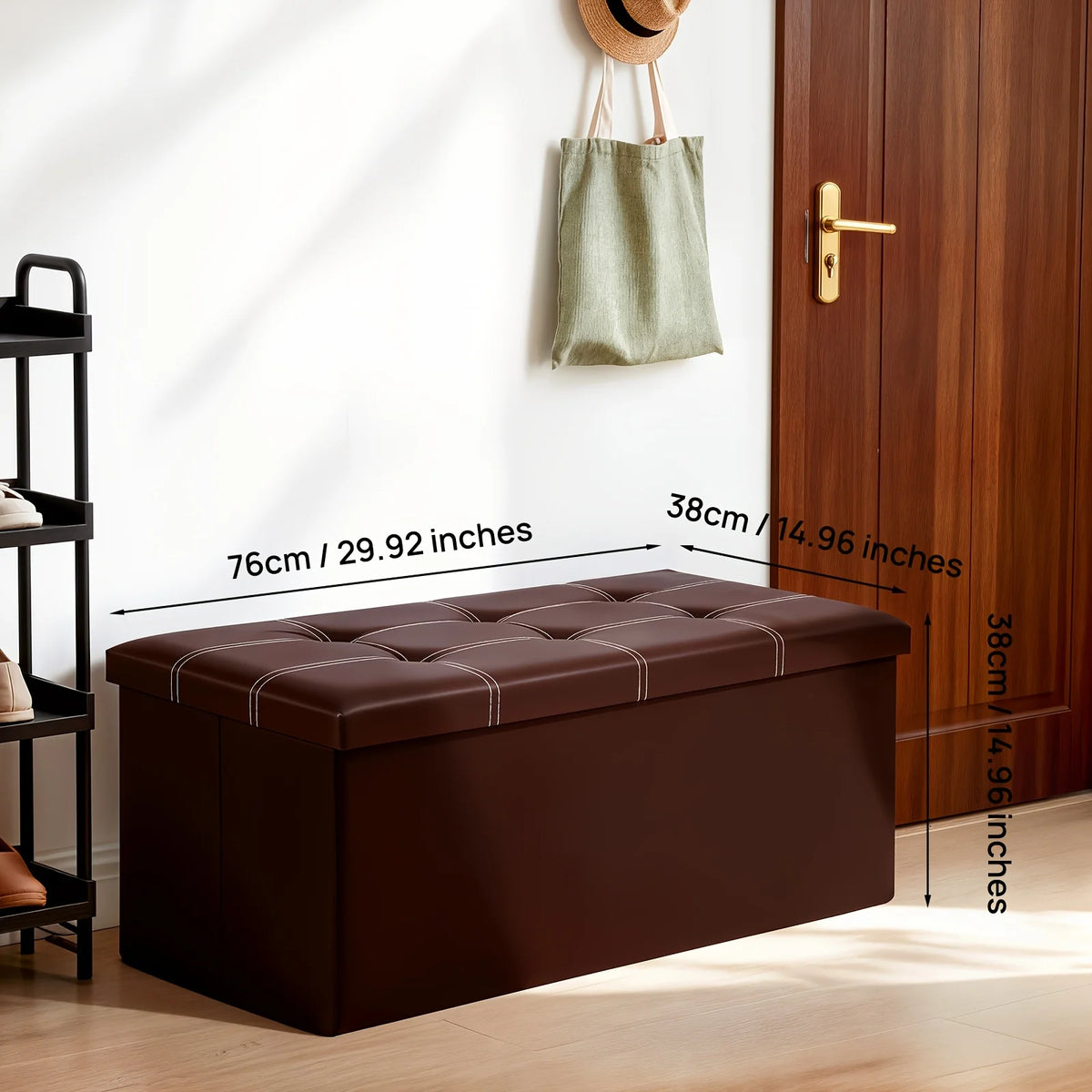 30-Inch Folding Storage Ottoman Bench – Faux Leather Padded Seat & Storage Chest.