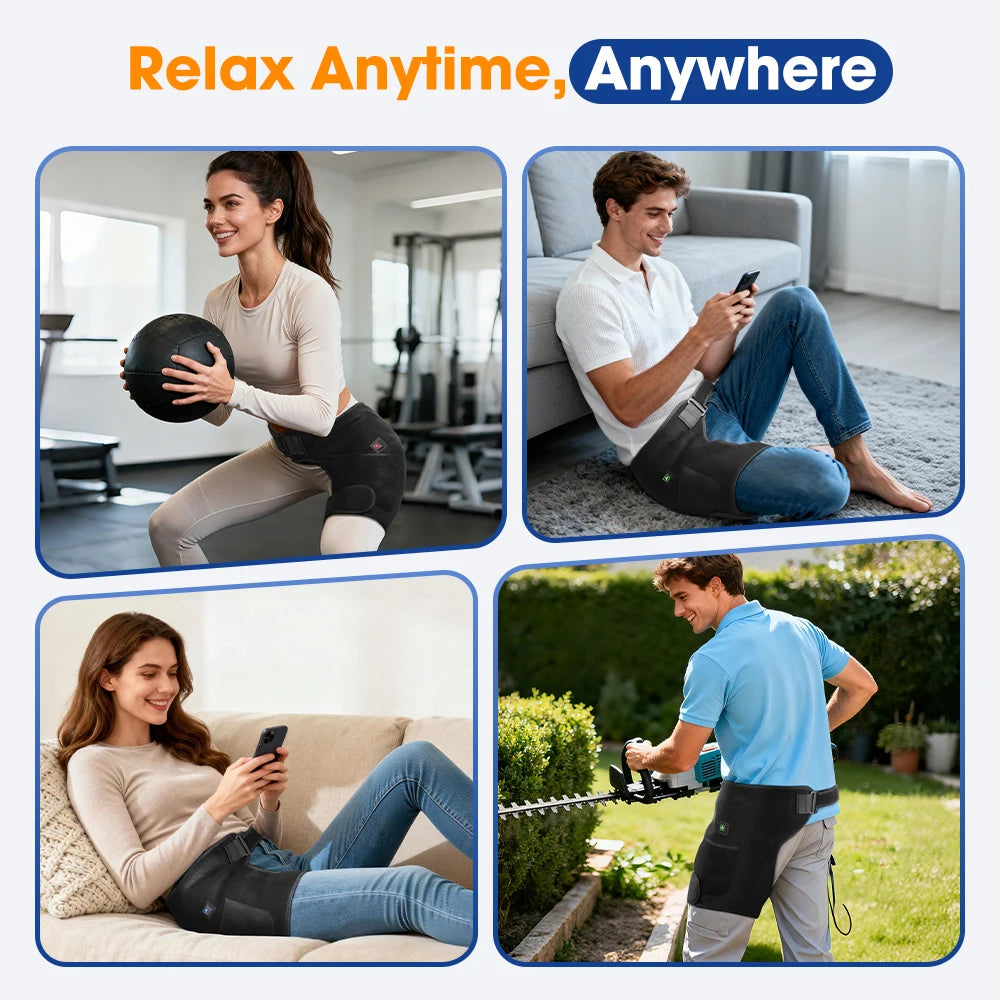 USB Rechargeable Heated Hip Support Brace – 3-Level Heat & 660nm Infrared Wrap.