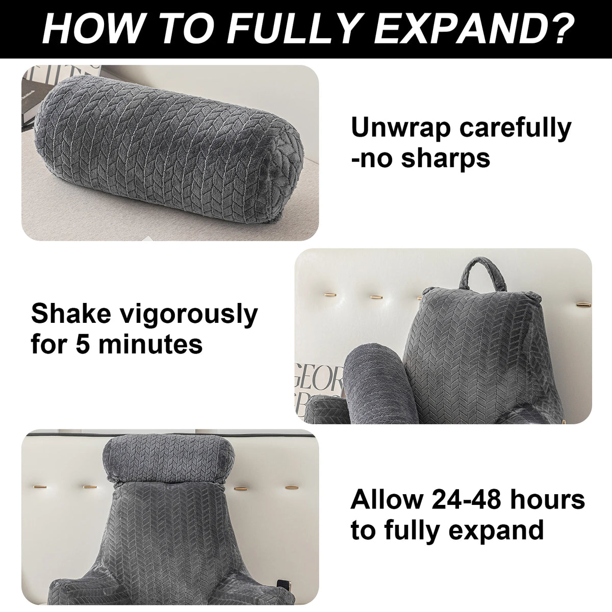 Adult Reading Pillow with Arms & Pockets – Ergonomic Backrest Cushion for Bed, Sofa & Lounging.