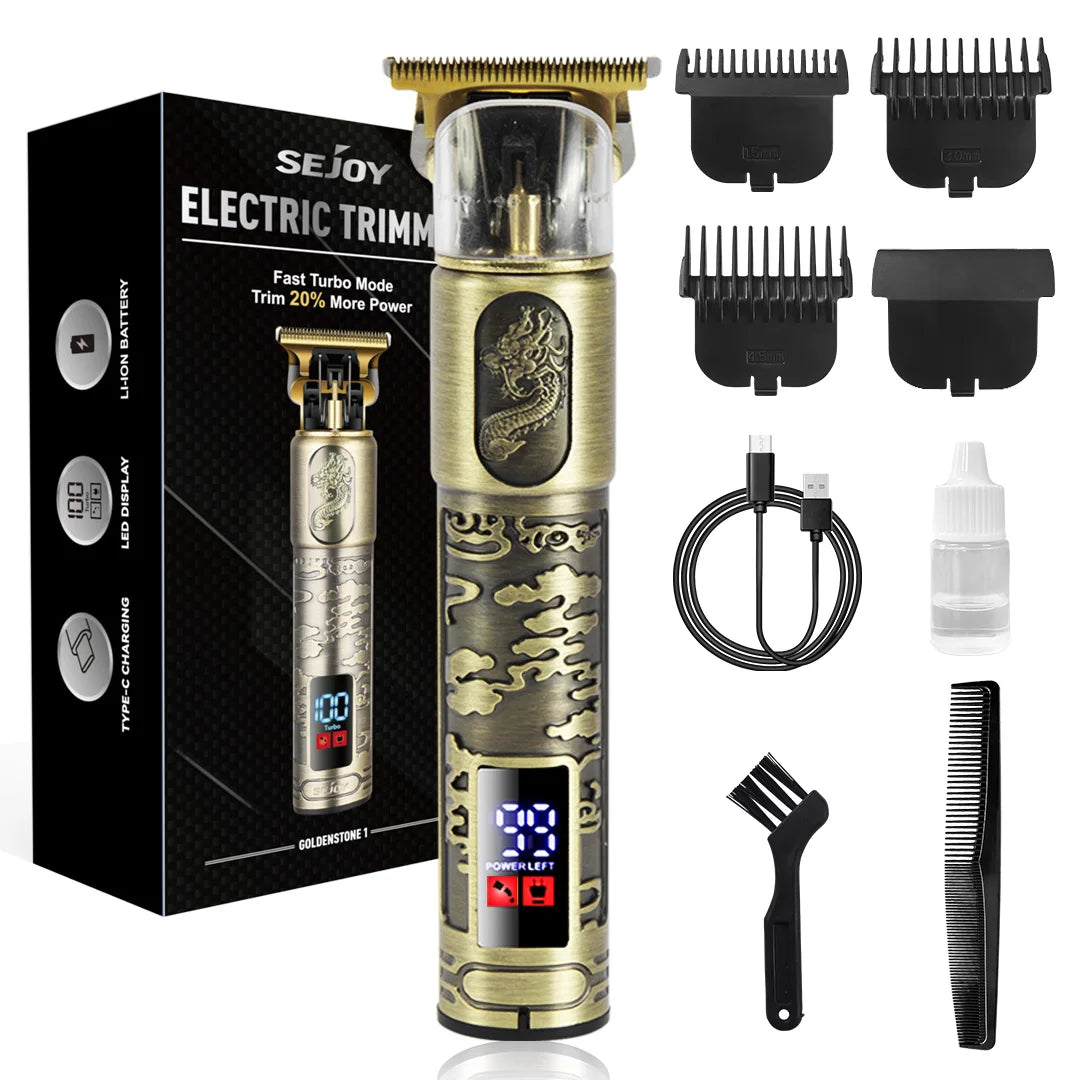 Men’s Professional Hair & Beard Trimmer – Cordless Contour Clipper with LED Display, USB-C Rechargeable Razor.