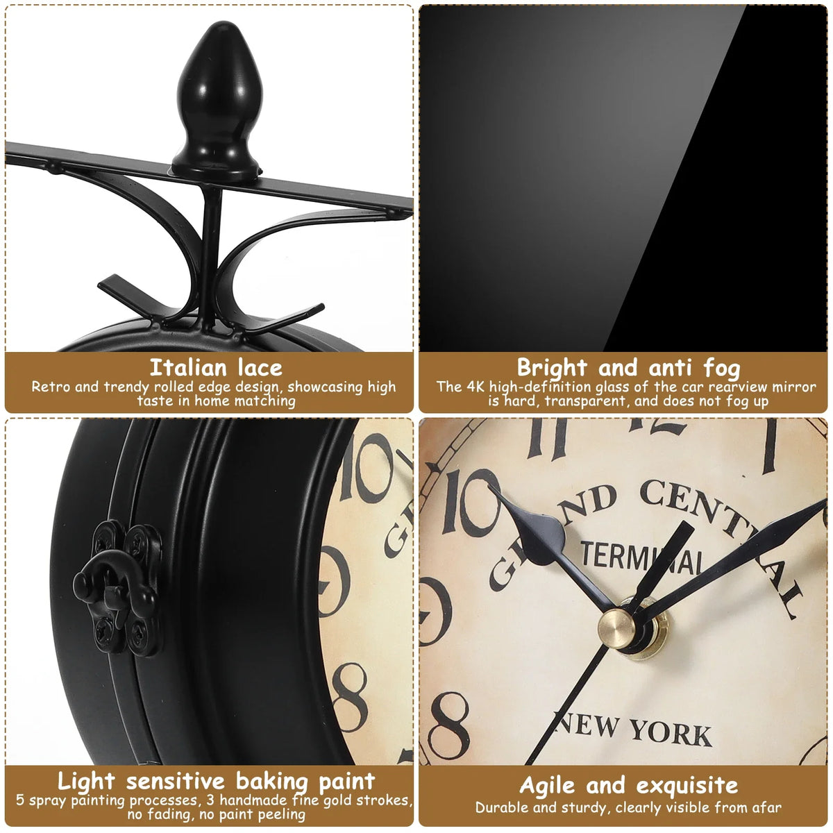 Double-Sided Retro Wall Clock – Silent Battery-Operated Antique-Style Clock.
