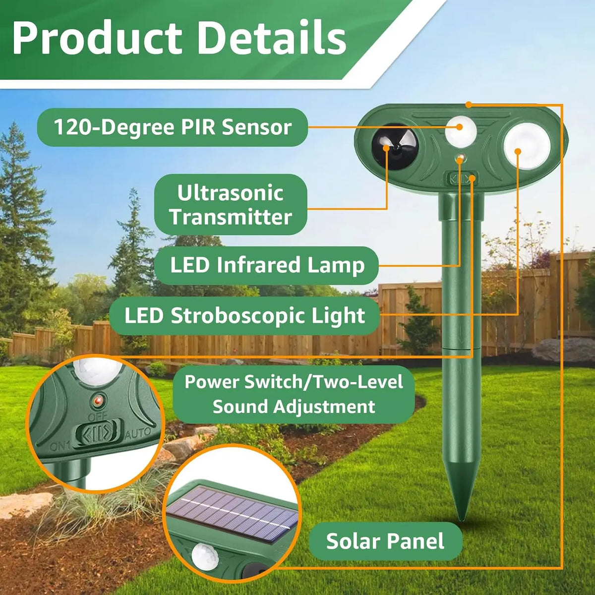 Ultrasonic Animal Repeller with Motion Sensor.