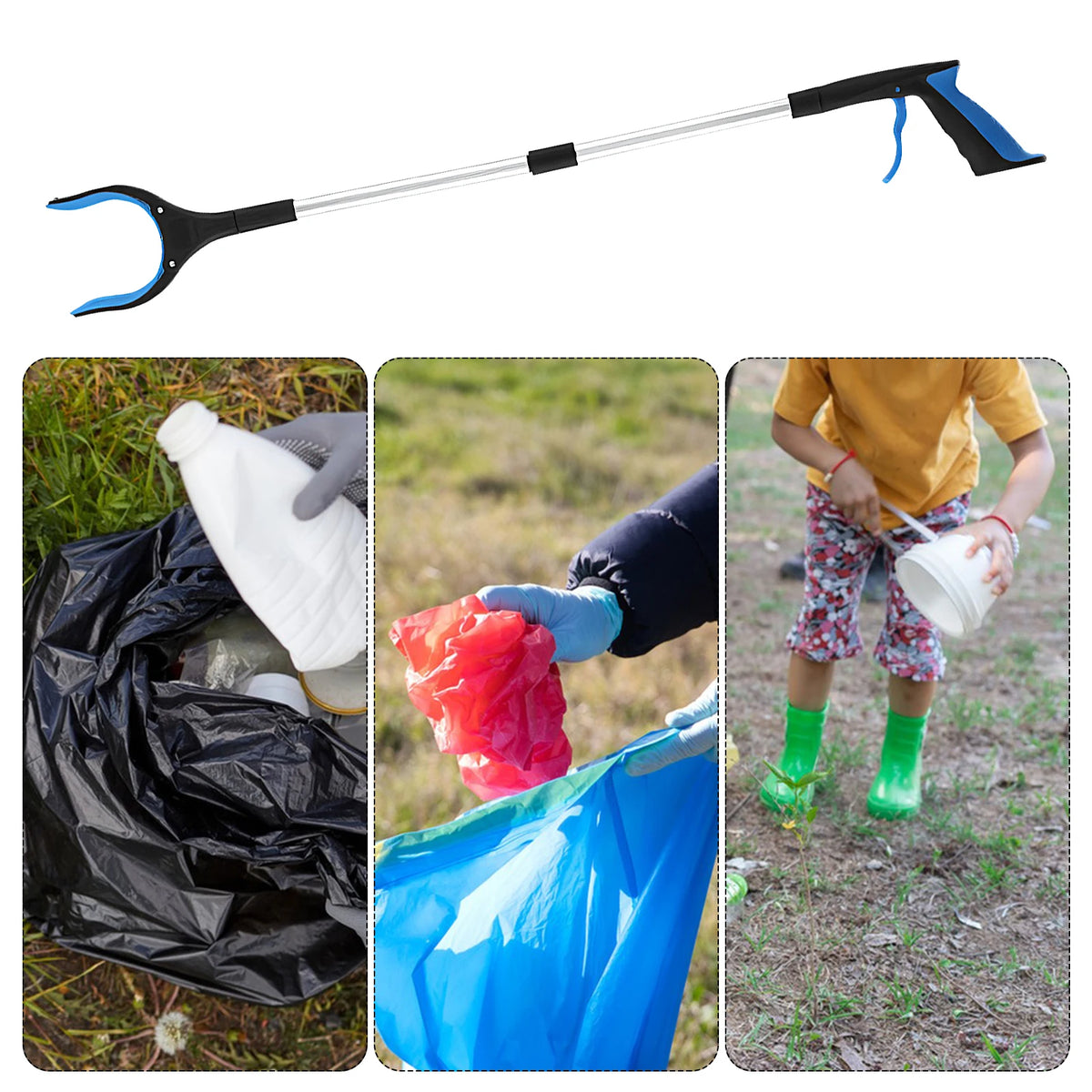 Extra-Long Foldable Grabber Tool – Multi-Angle Reacher & Garbage Picker.