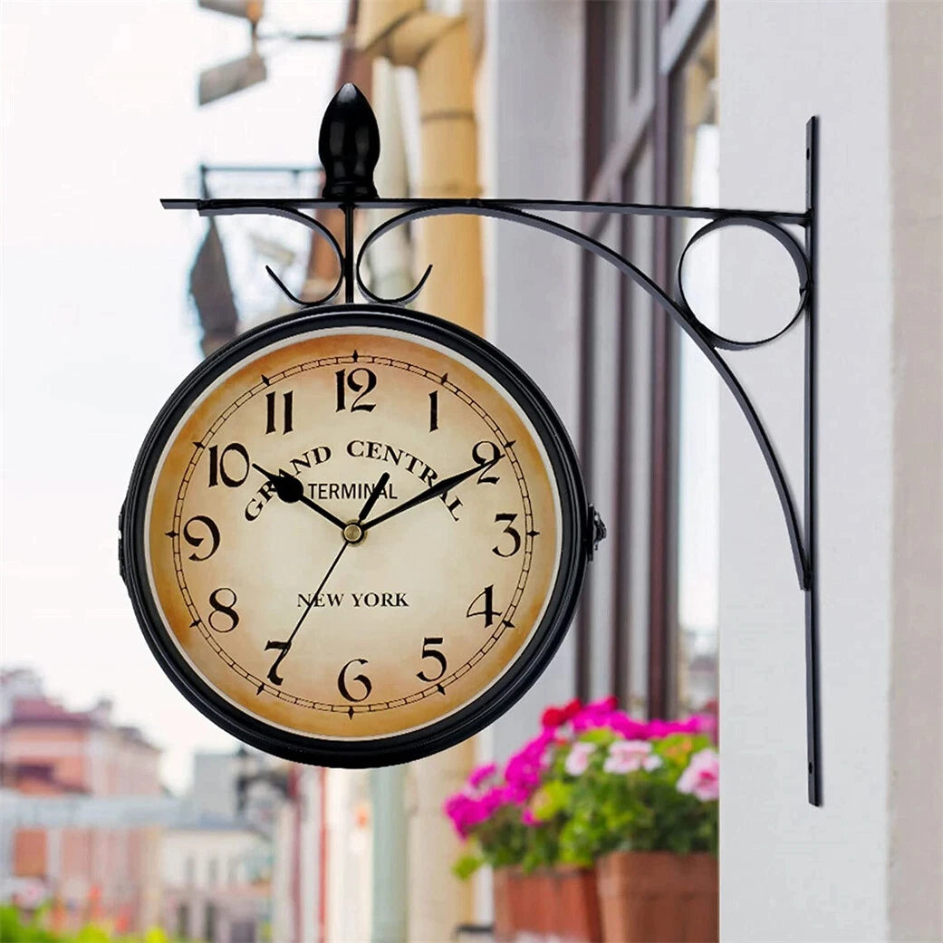 Double-Sided Retro Wall Clock – Silent Battery-Operated Antique-Style Clock.