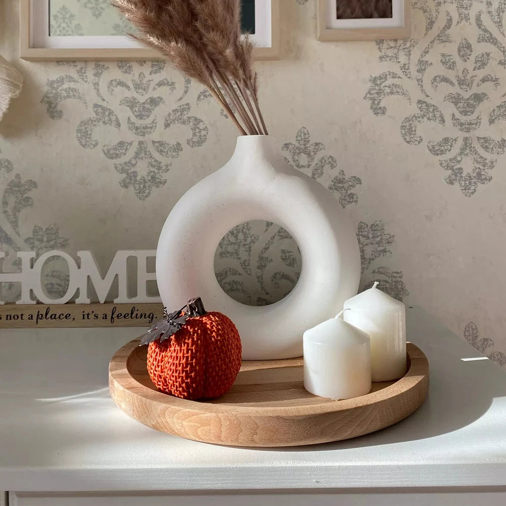 Nordic Style White Ceramic Round Vase – Minimalist Decorative Flower Vase for Living Room, Bedroom, Dining Table & Home Décor