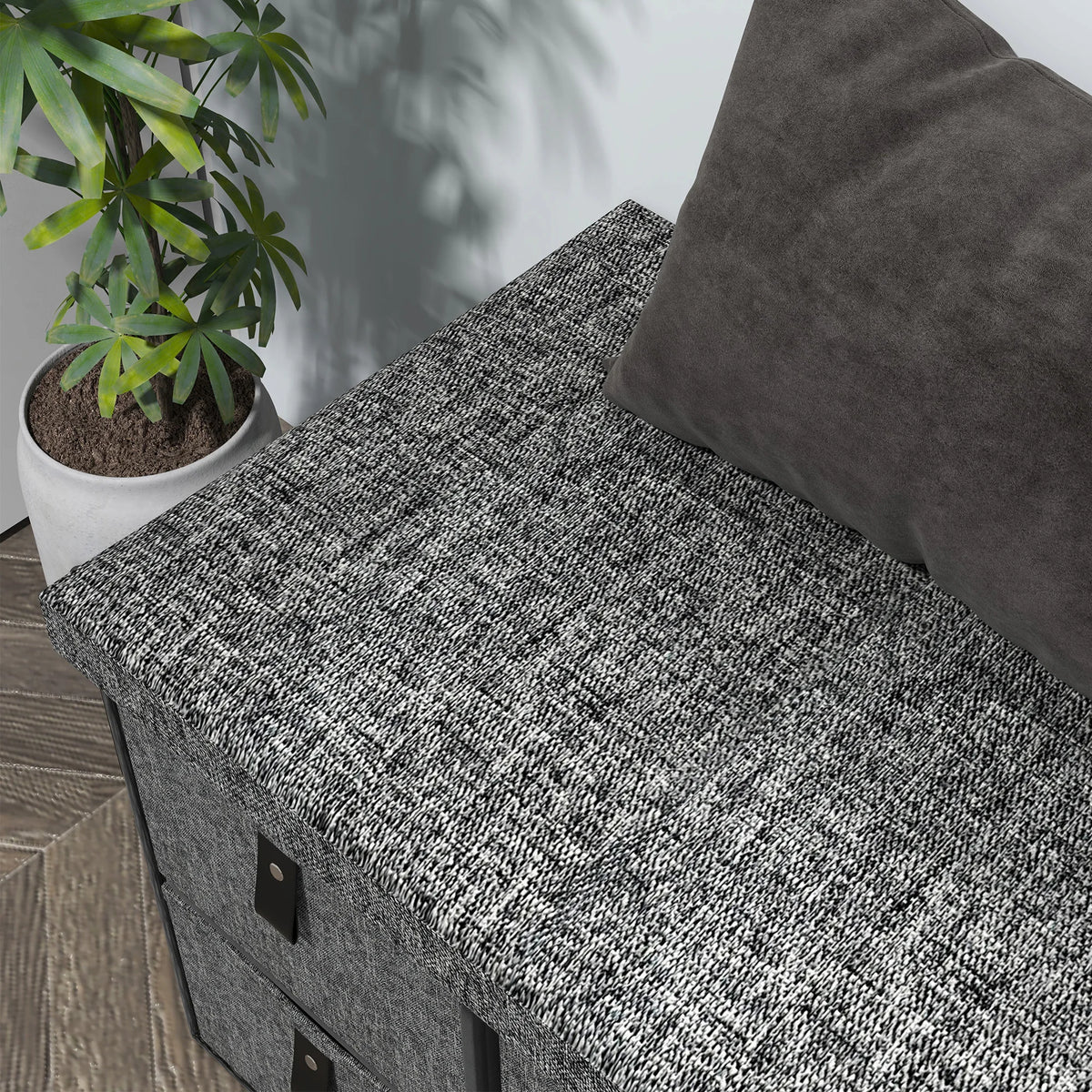 Shoe Storage Bench with Padded Seat & Fabric Drawers – Dark Grey.