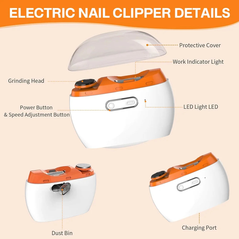 2-in-1 Automatic Electric Nail Clipper – Nail Trimmer & Grinder with LED Light, USB Rechargeable Nail Polisher.