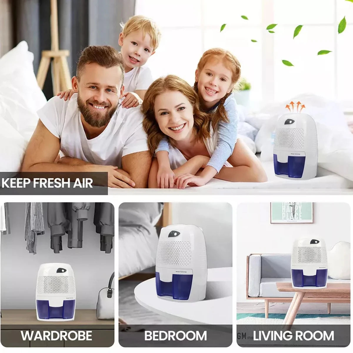 Electric Dehumidifier – Compact Moisture Absorber with 500ml Water Tank, Automatic Shut-Off for Bedroom, Bathroom & Small Rooms