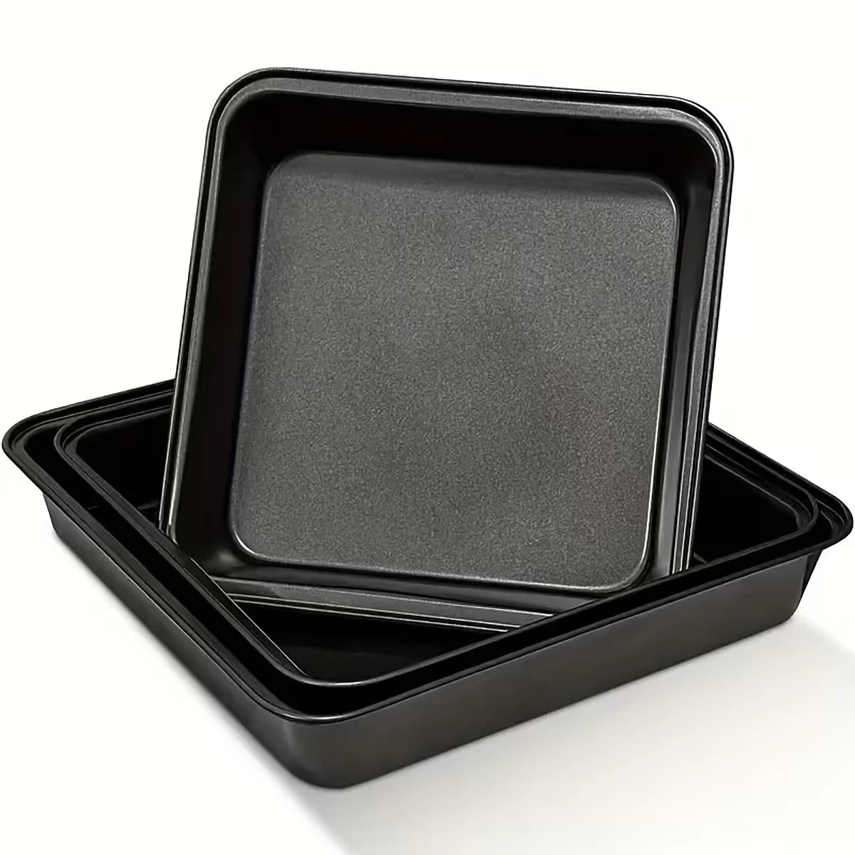 3-Piece Carbon Steel Non-Stick Baking Tray Set – 3 Sizes for Cakes, Bread & Pastries.