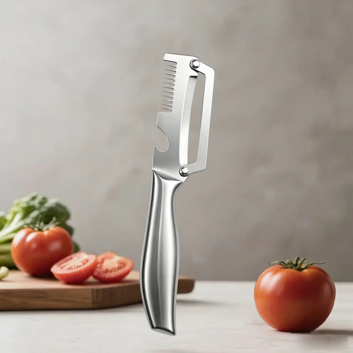 Multi-Function Vegetable Peeler – Stainless Steel Blade Kitchen Peeler with Wooden/Steel Handle & Bottle Opener.