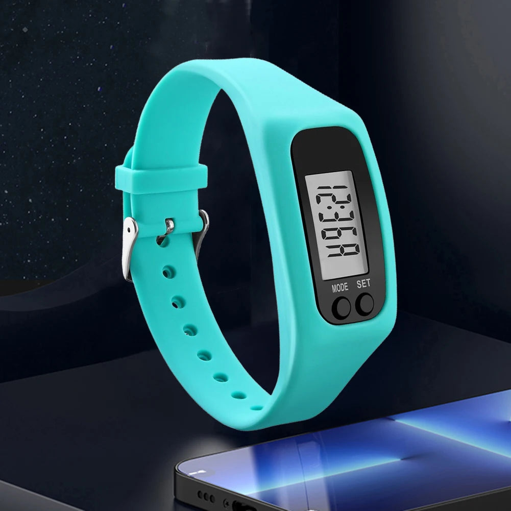 LED Pedometer Bracelet – Walking & Running Step Tracker with 12/24H Time Display, Silicone Fitness Wristband.