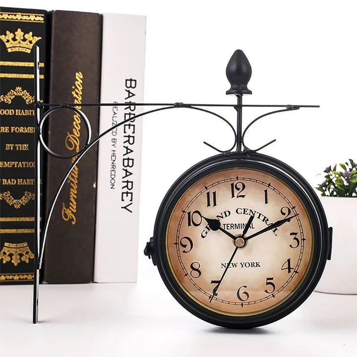 Double-Sided Retro Wall Clock – Silent Battery-Operated Antique-Style Clock.