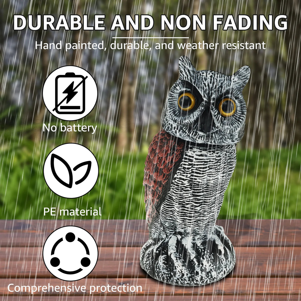 360° Rotating Fake Owl Decoy – Motion-Activated Bird Deterrent with Moving Head.