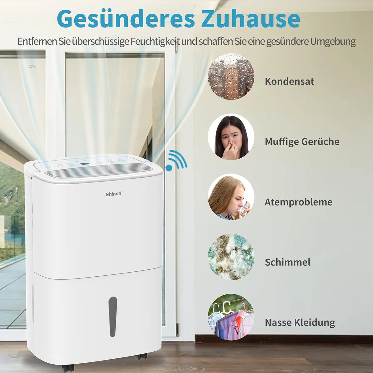 Electric Dehumidifier – WiFi Smart Humidity Control, Energy Saving, Auto Restart & Laundry Drying, 24H Timer.