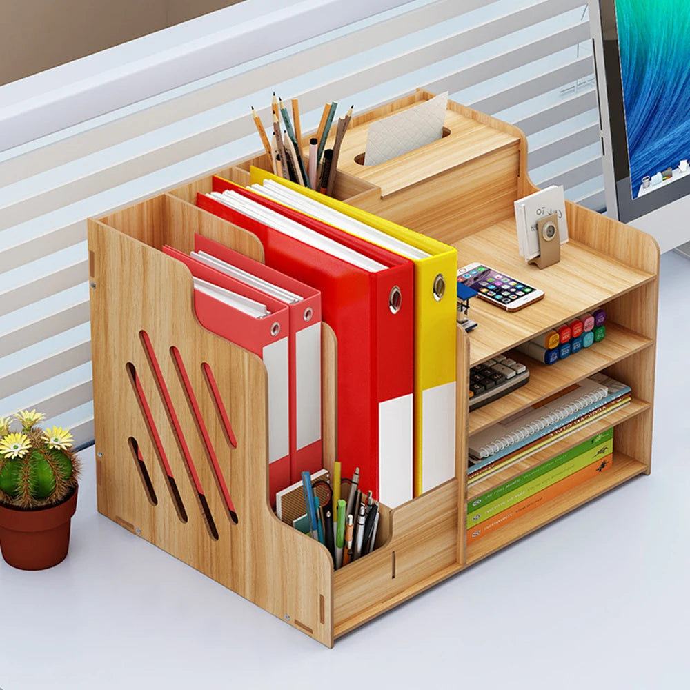 Cherry Wood Multi-Layer Desk Organizer with Lock – Desktop Storage Box.