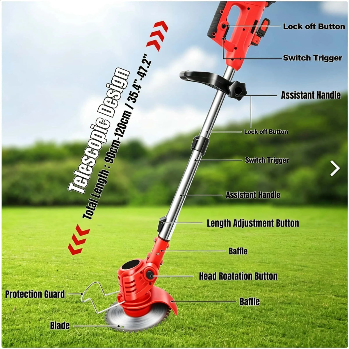 21V Cordless Electric Weeder – 800W Garden Grass Trimmer with Adjustable Telescopic Handle & Multi-Blade Cutter.