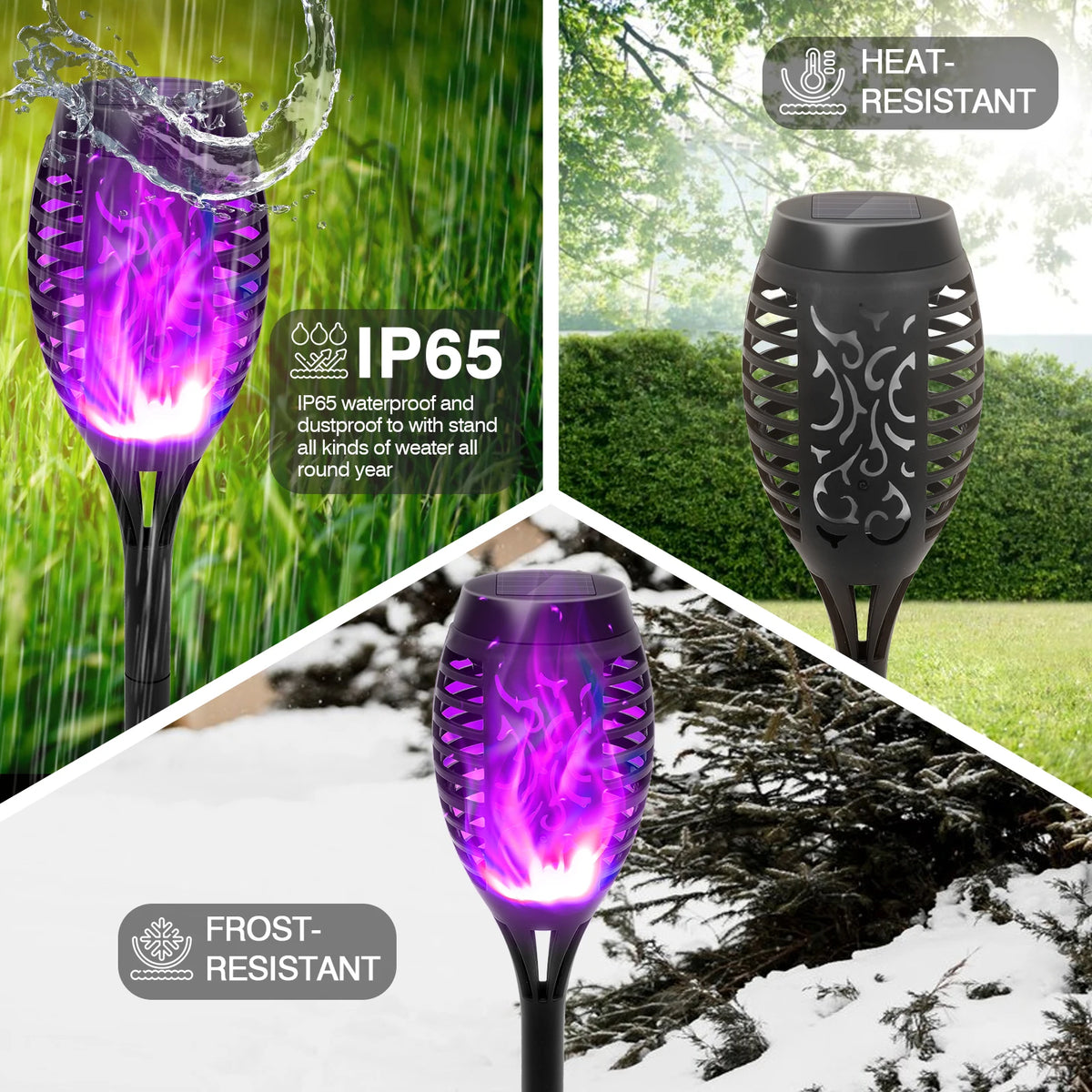 12-LED Solar Flame Torch Lights – Flickering Waterproof Garden & Patio Lamps.