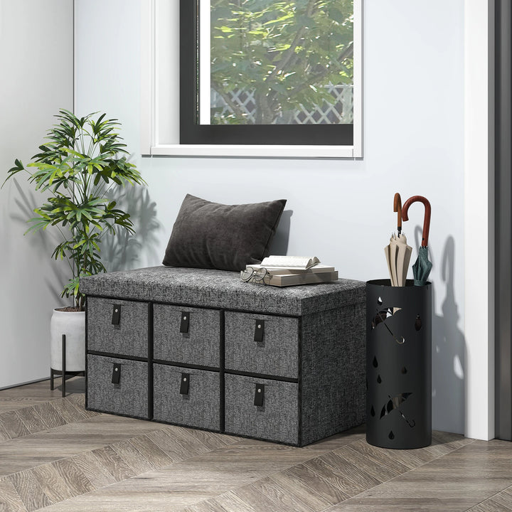Shoe Storage Bench with Padded Seat & Fabric Drawers – Dark Grey.