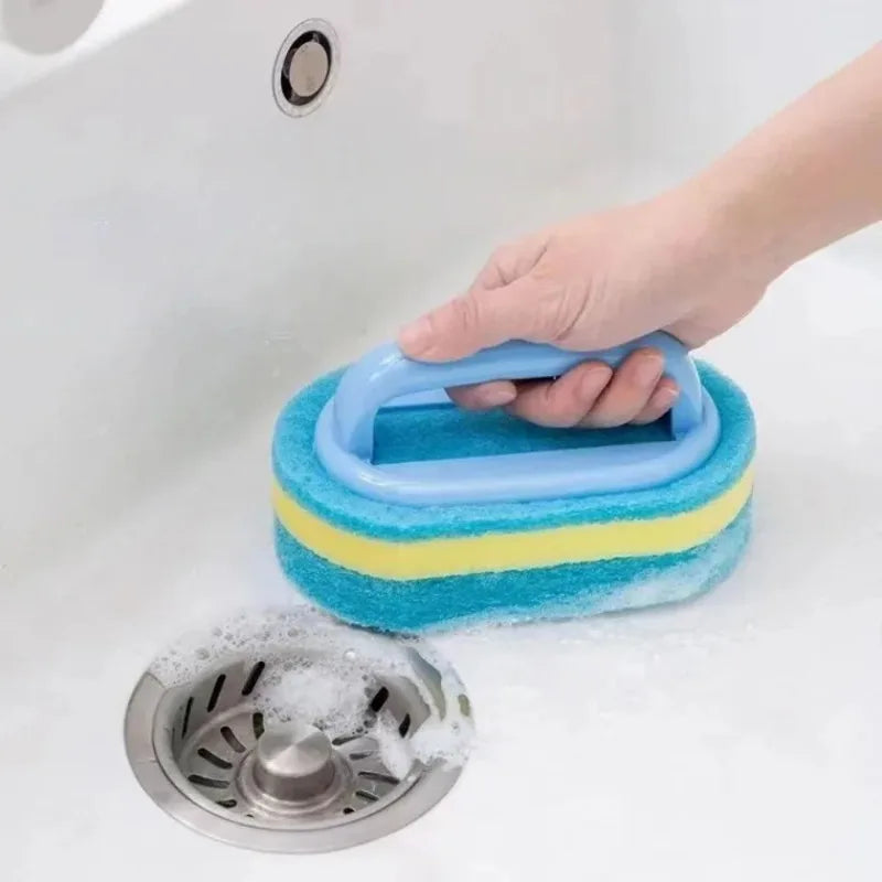 Magic Cleaning Sponge Brush – Multi-Purpose Kitchen, Bathroom & Toilet Scrubber with Handle for Glass, Tiles, Ceramic & Windows.