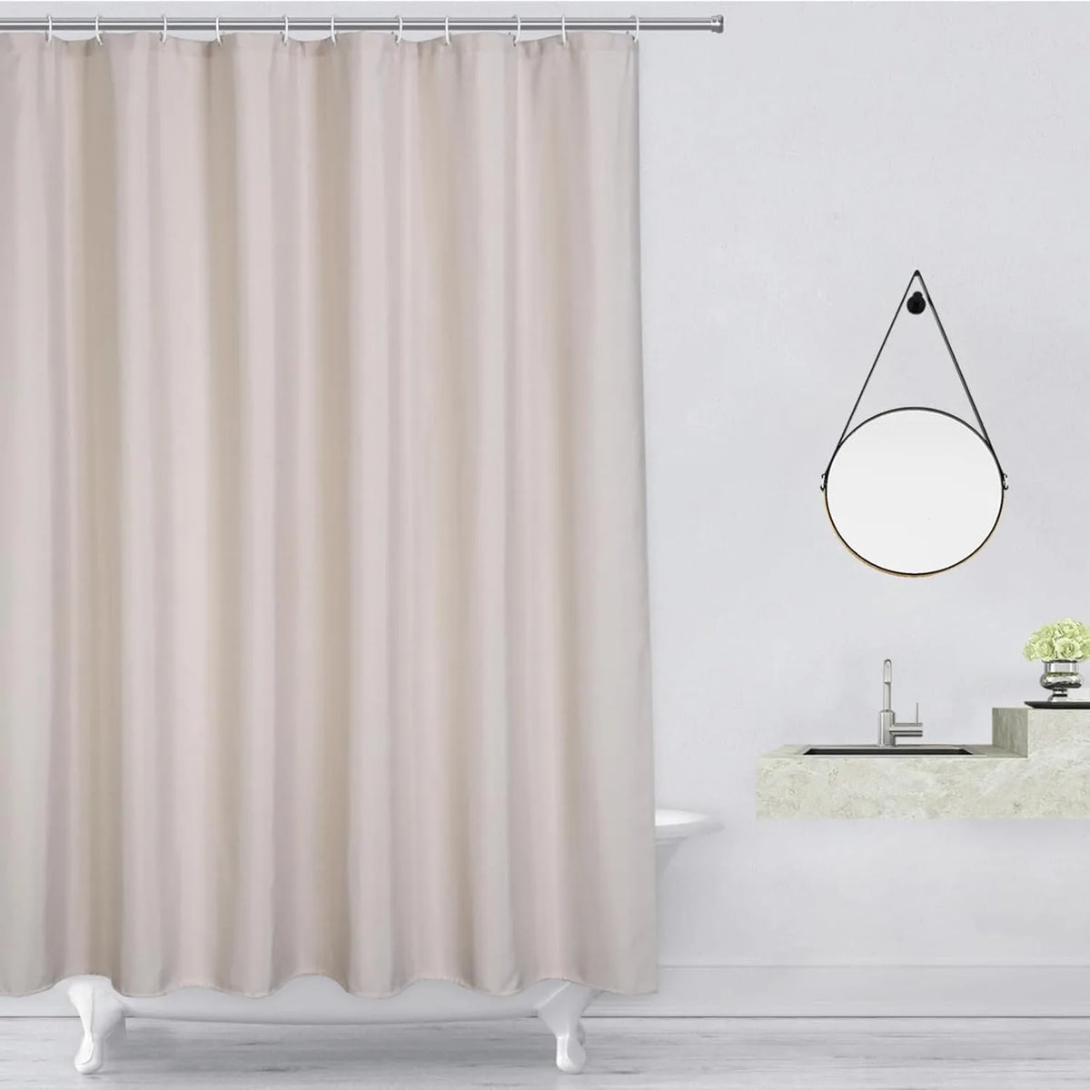 Mould Free Linen-Look Shower Curtain – Waterproof & Mildew-Resistant Polyester Bath Curtain.