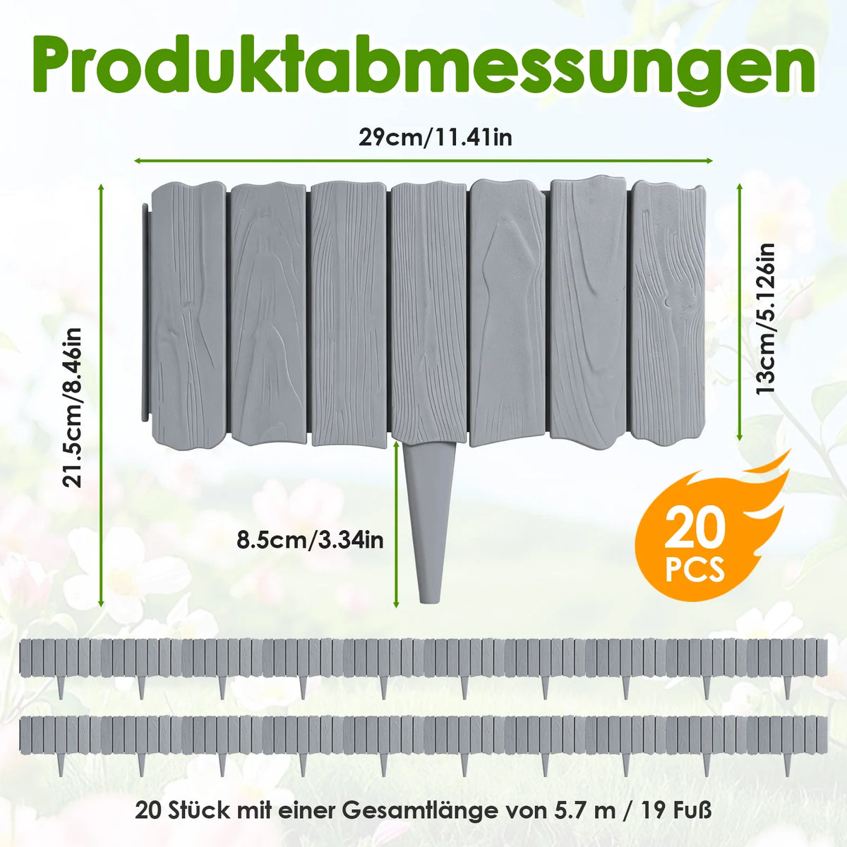 20-Piece Imitation Stone Garden Fence – Decorative Lawn & Plant Border Edging.