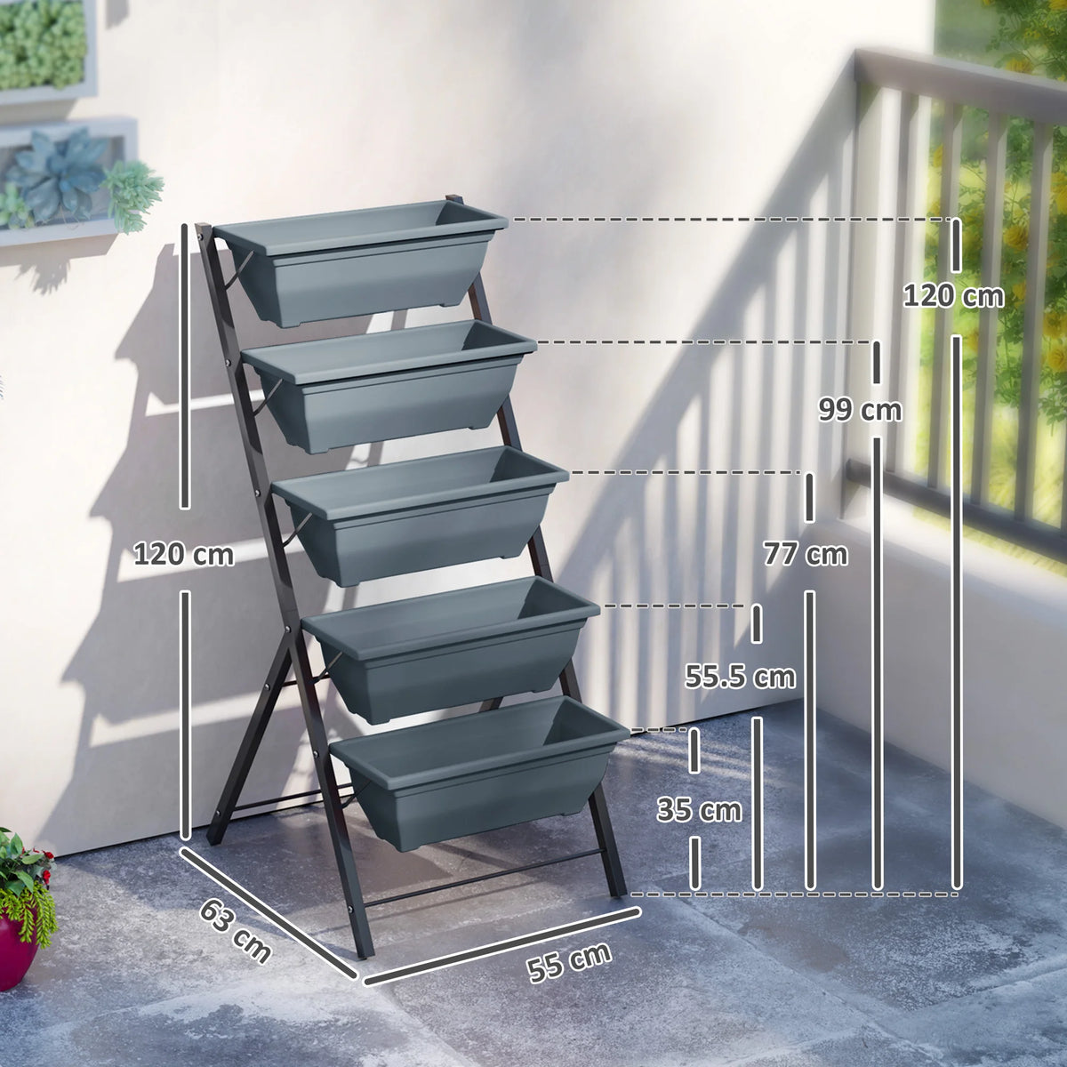 5-Tier Raised Garden Bed, Vertical Ladder Plant Stand with 5 Removable Boxes, Grey