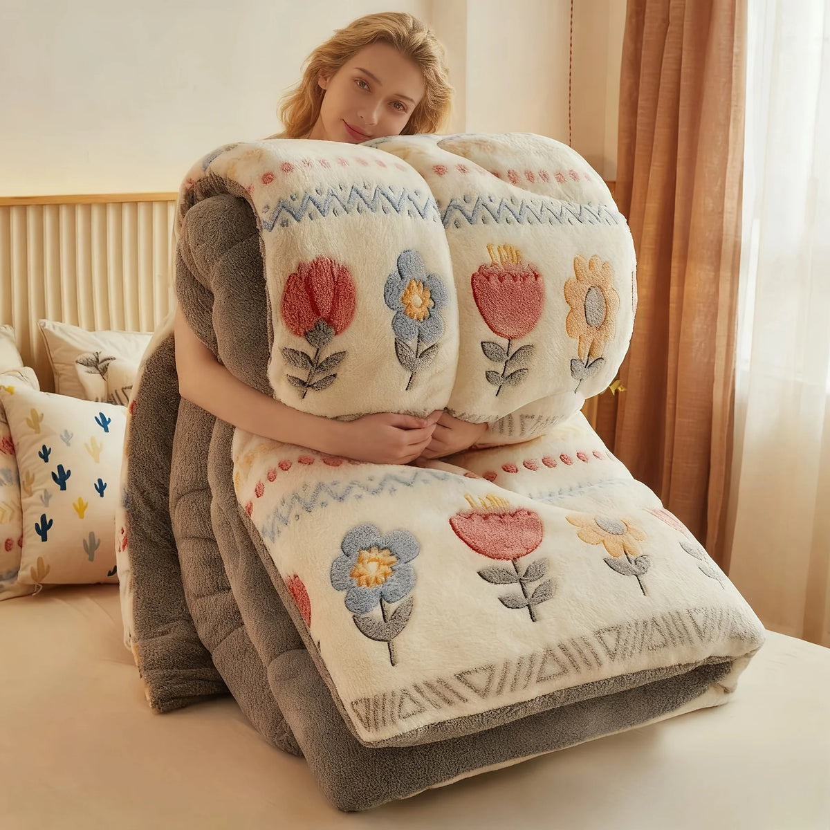 Snow Fleece Comforter – Ultra-Warm Thick Winter Blanket, Soft Anti-Static Bedding.