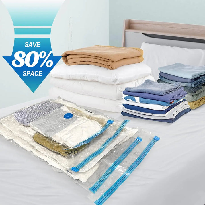 8/17-Piece Vacuum Storage Bags with Hand Pump – Space-Saving Clothing & Travel Storage Bags.